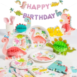 *Pastel Girl Dinosaur Party Pack for 24